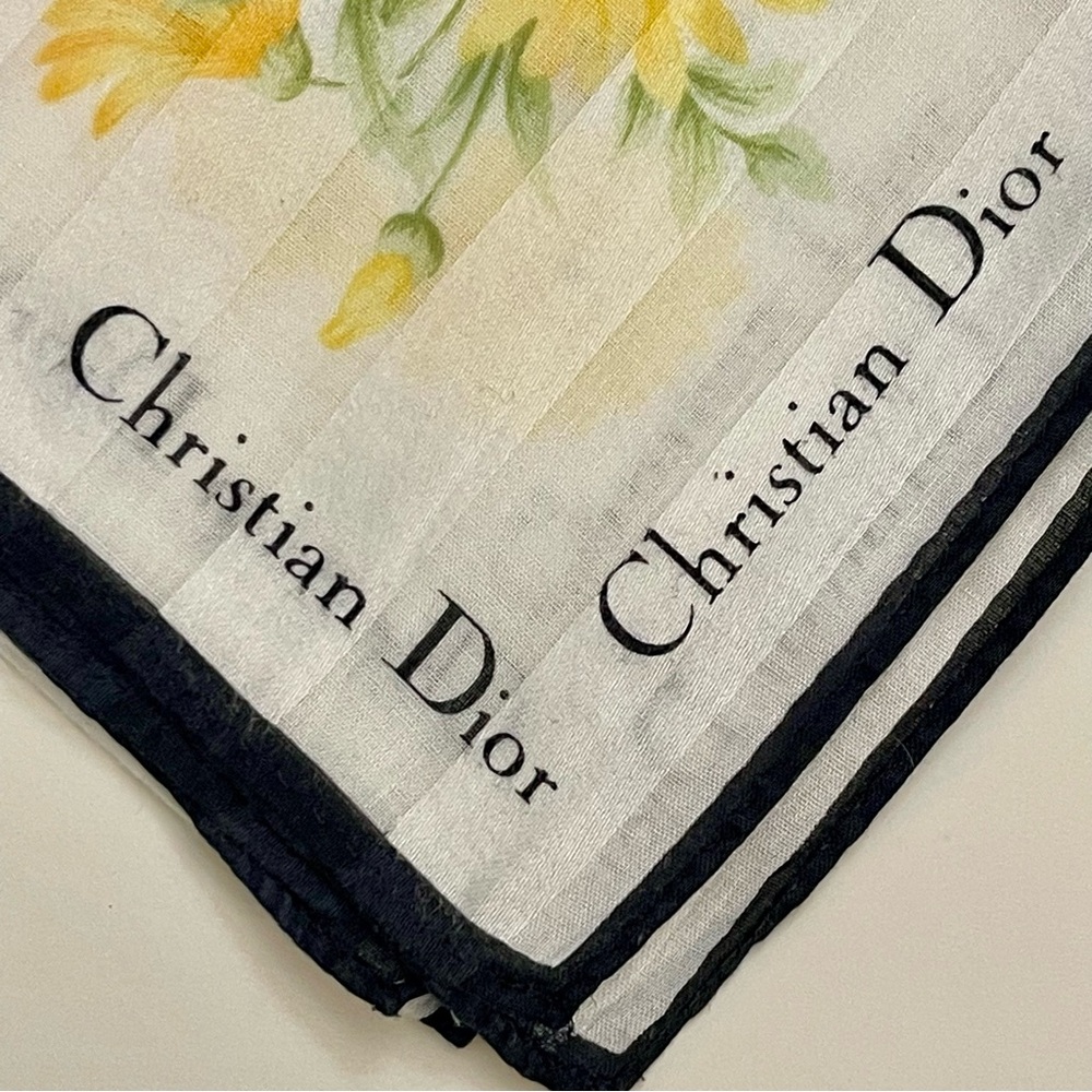 Vtg Christian Dior Yellow Floral Handkerchief - 18x18 Pocket Square